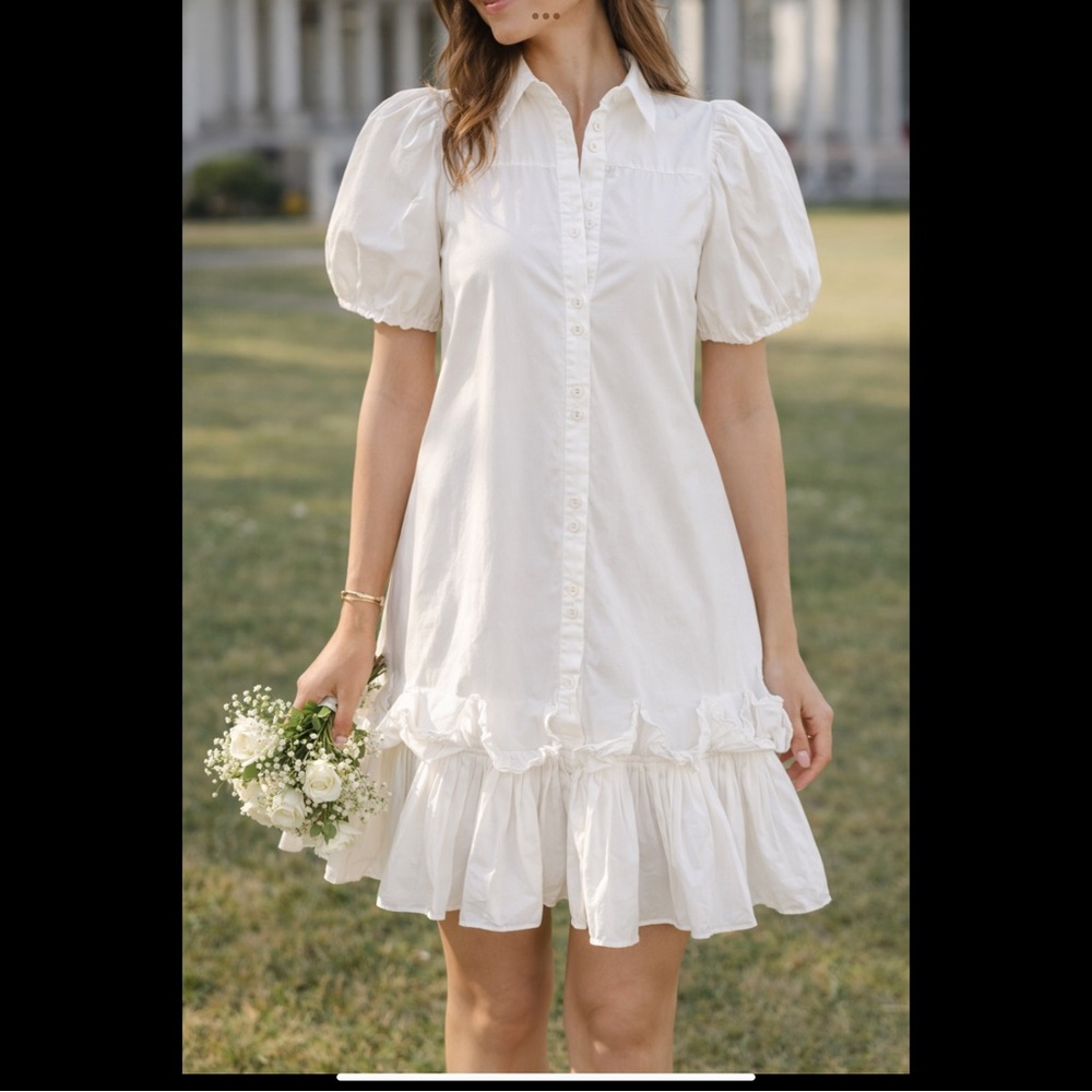 Areum White Puff Sleeve Mini Dress Graduation Bridal Shower Cottage Core XS